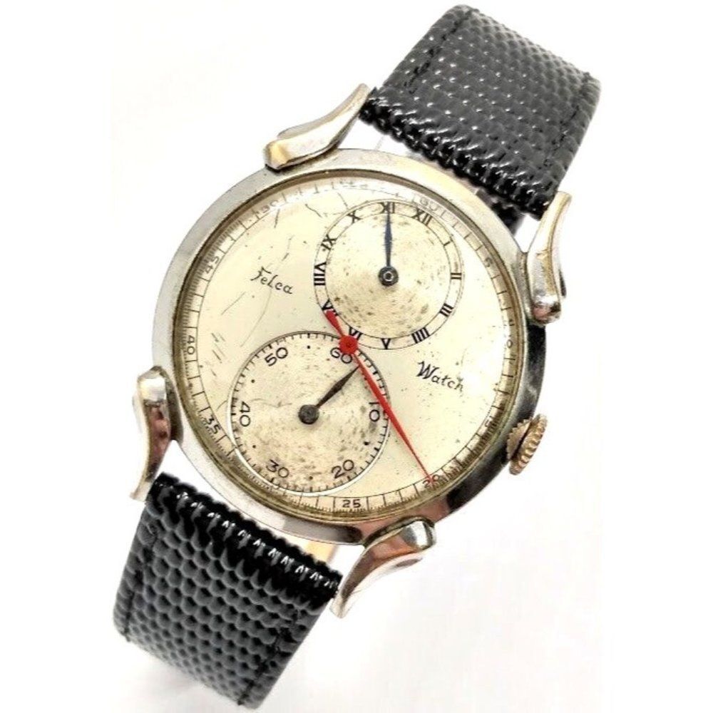 Rare Vintage Felca Regulator Men's Watch Swiss Silver Tone Retro Wristwatch